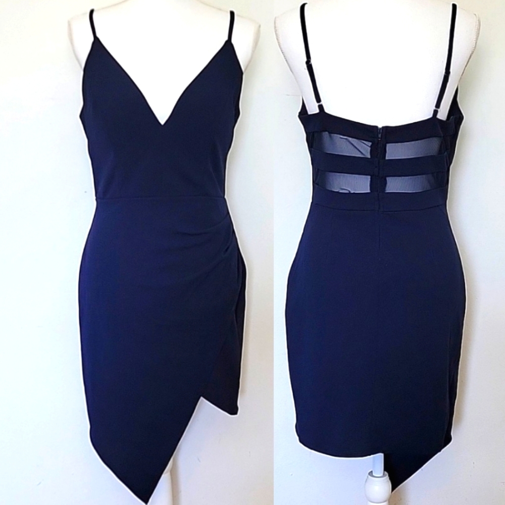 Emerald Sundae Navy Blue Asymmetrical Bodycon Mini Dress Size L